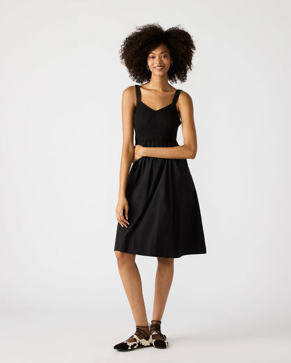 FLEUR Black Flowy Smocked Midi Women's Dress