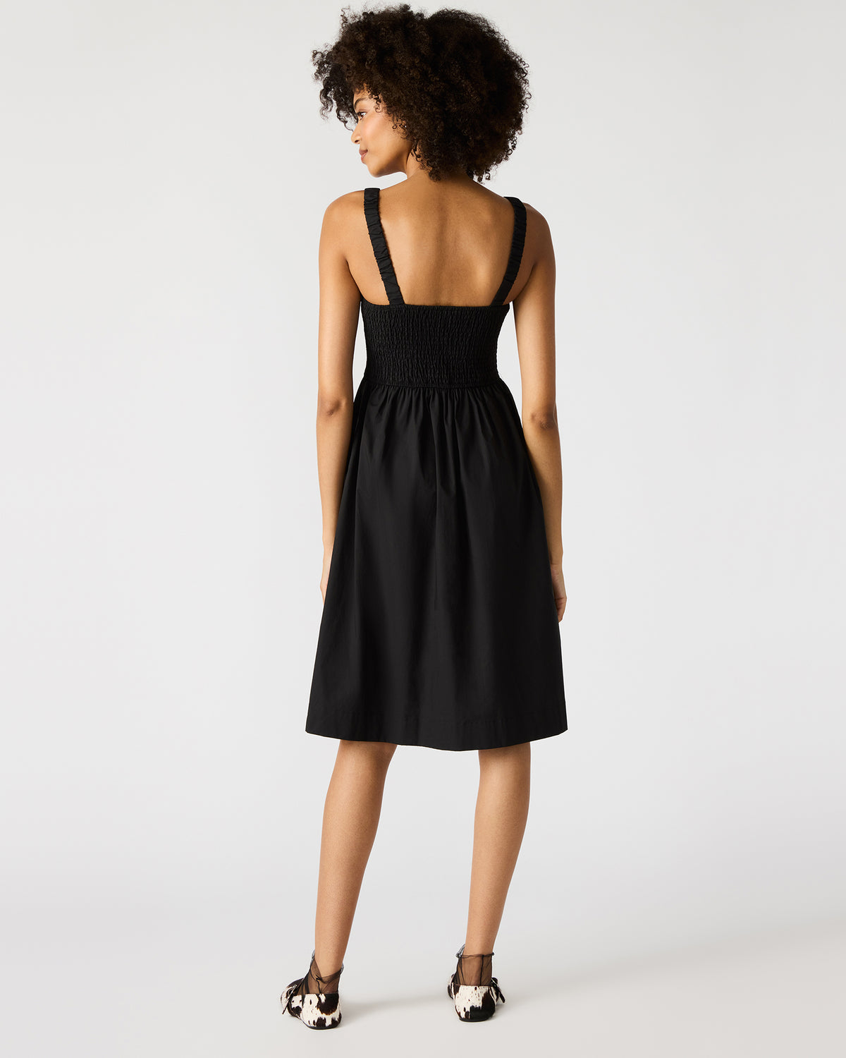 FLEUR Black Flowy Smocked Midi Women's Dress