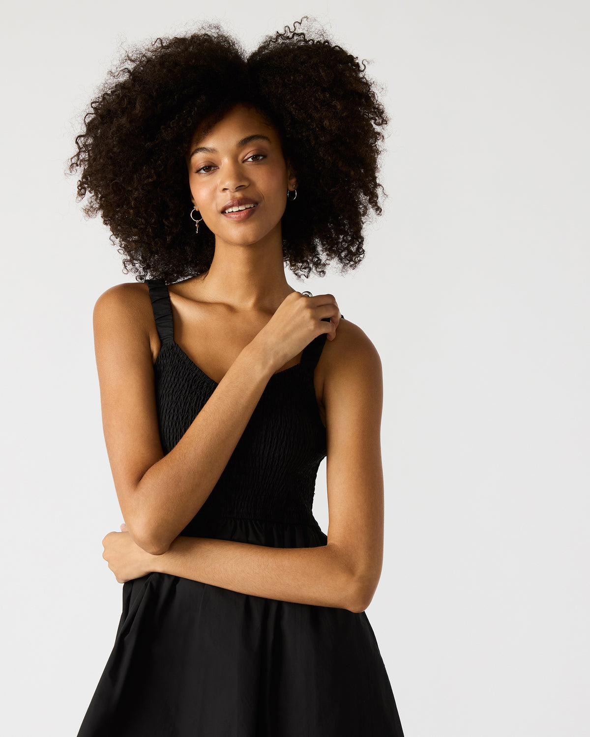 FLEUR Black Flowy Smocked Midi Women's Dress