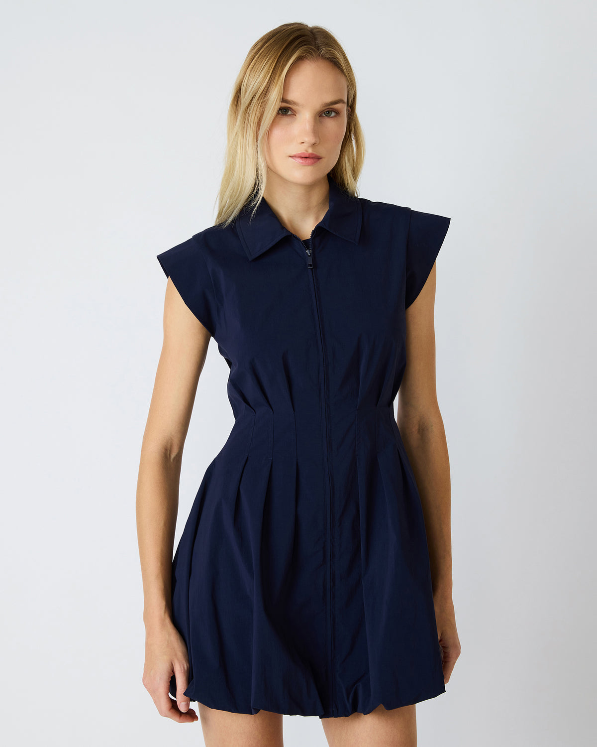 DYANNE Marine Women's Zip-Front Bubble-Hem Dress