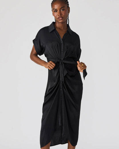 TORI Black Button Up Collared Midi Dress