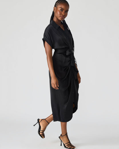 TORI Black Button Up Collared Midi Dress