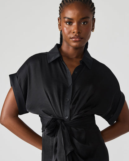 TORI Black Button Up Collared Midi Dress
