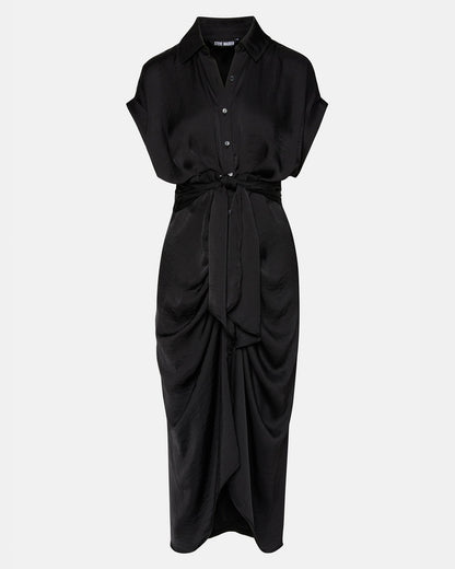 TORI Black Button Up Collared Midi Dress