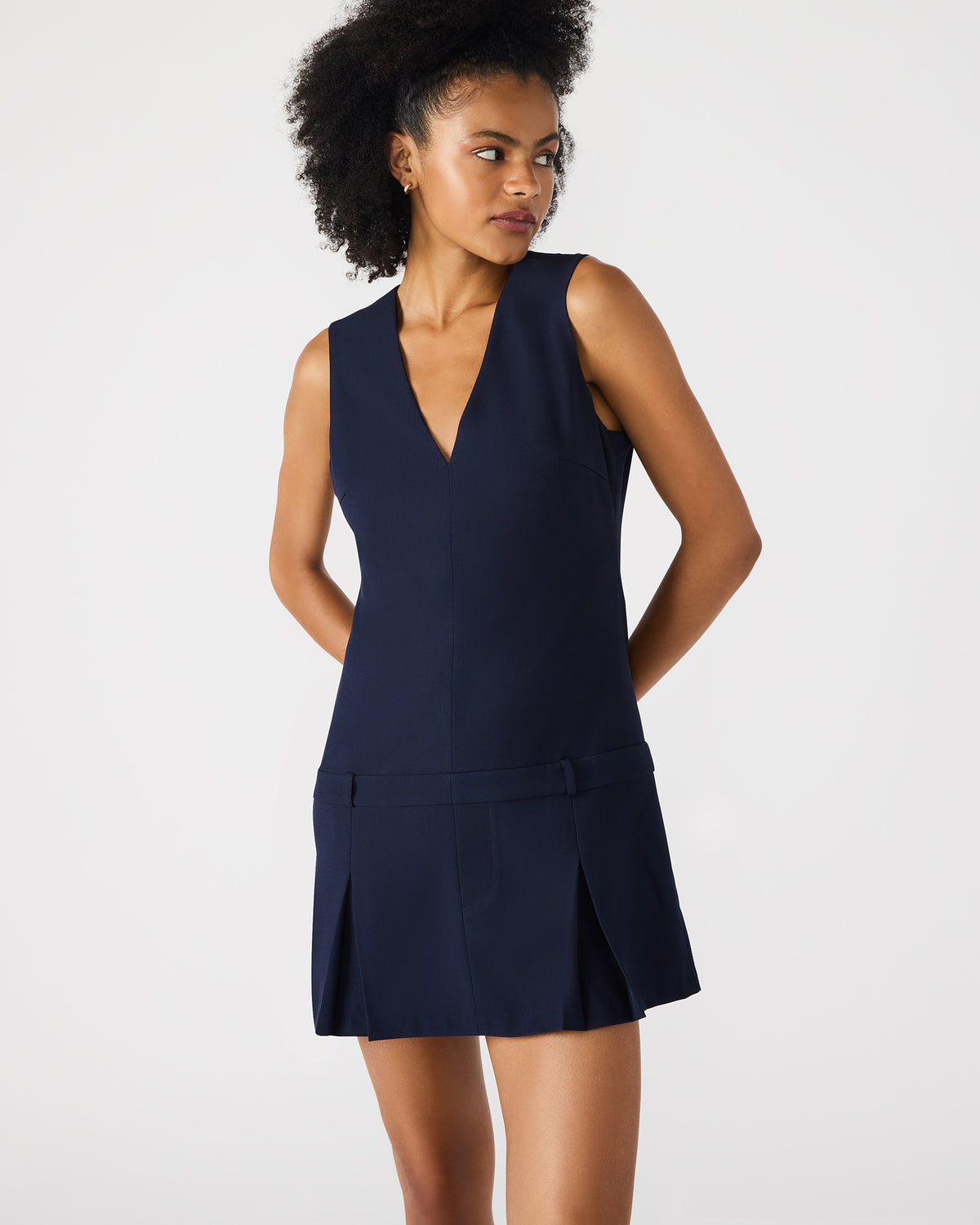 HENLEY Midnight Sleeveless V-neck Mini Pleated Women's Dress