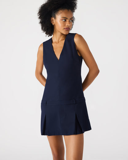 HENLEY Midnight Sleeveless V-neck Mini Pleated Women's Dress