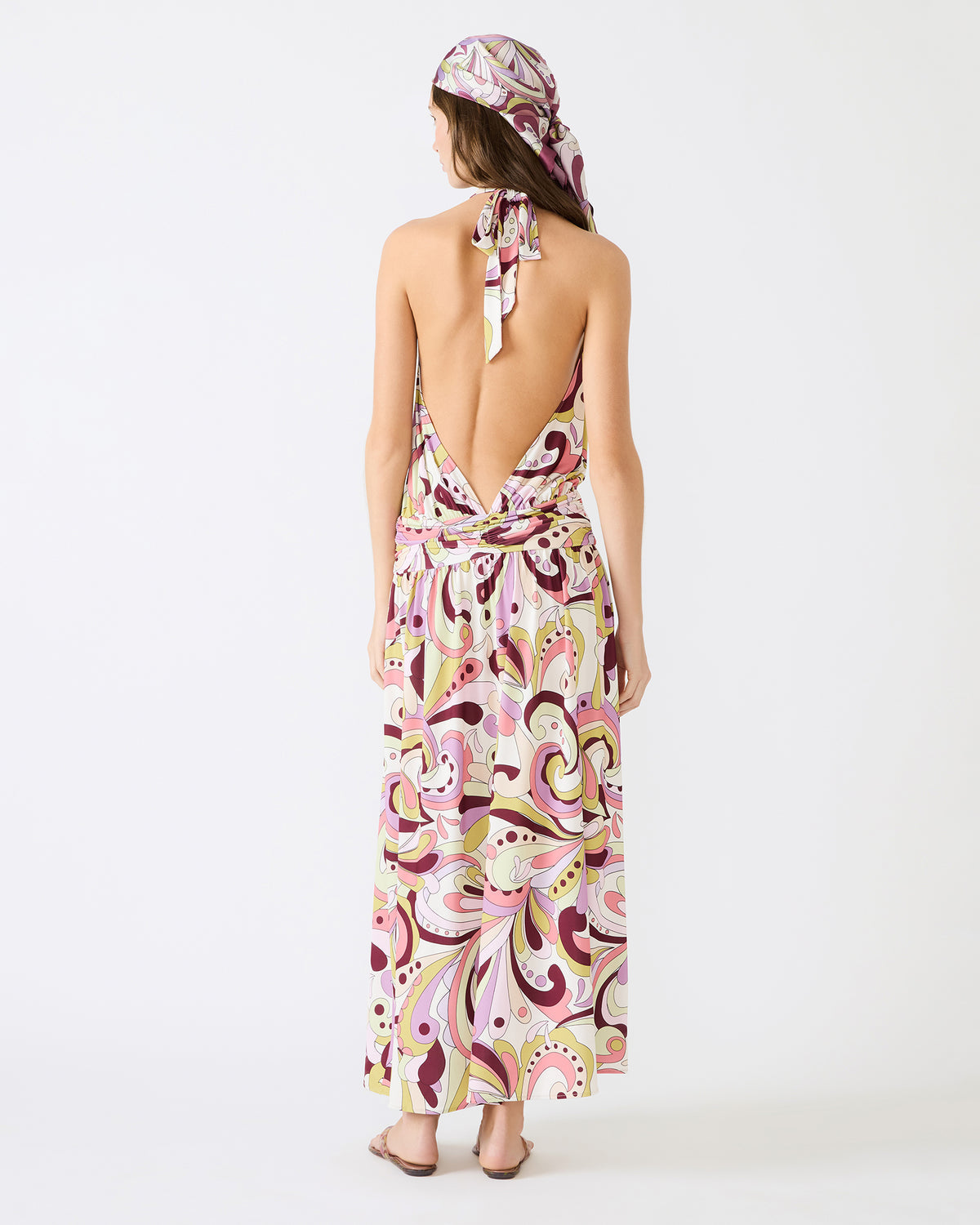 GALA Dress Petal Paisley Maxi Halter Neck Flowy Open-Back Women's Dress