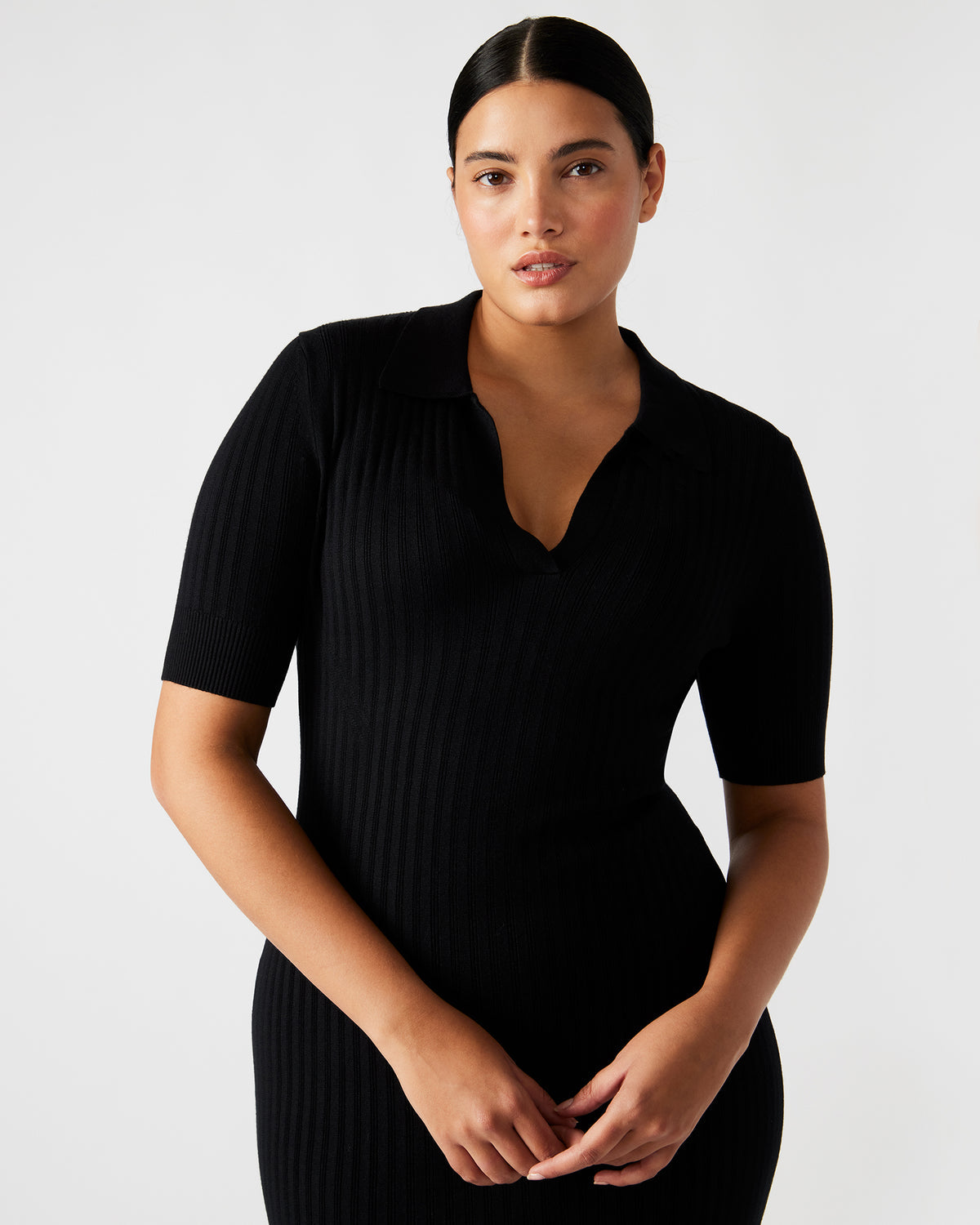 LINDY Dress Black | Collared Midi Dress