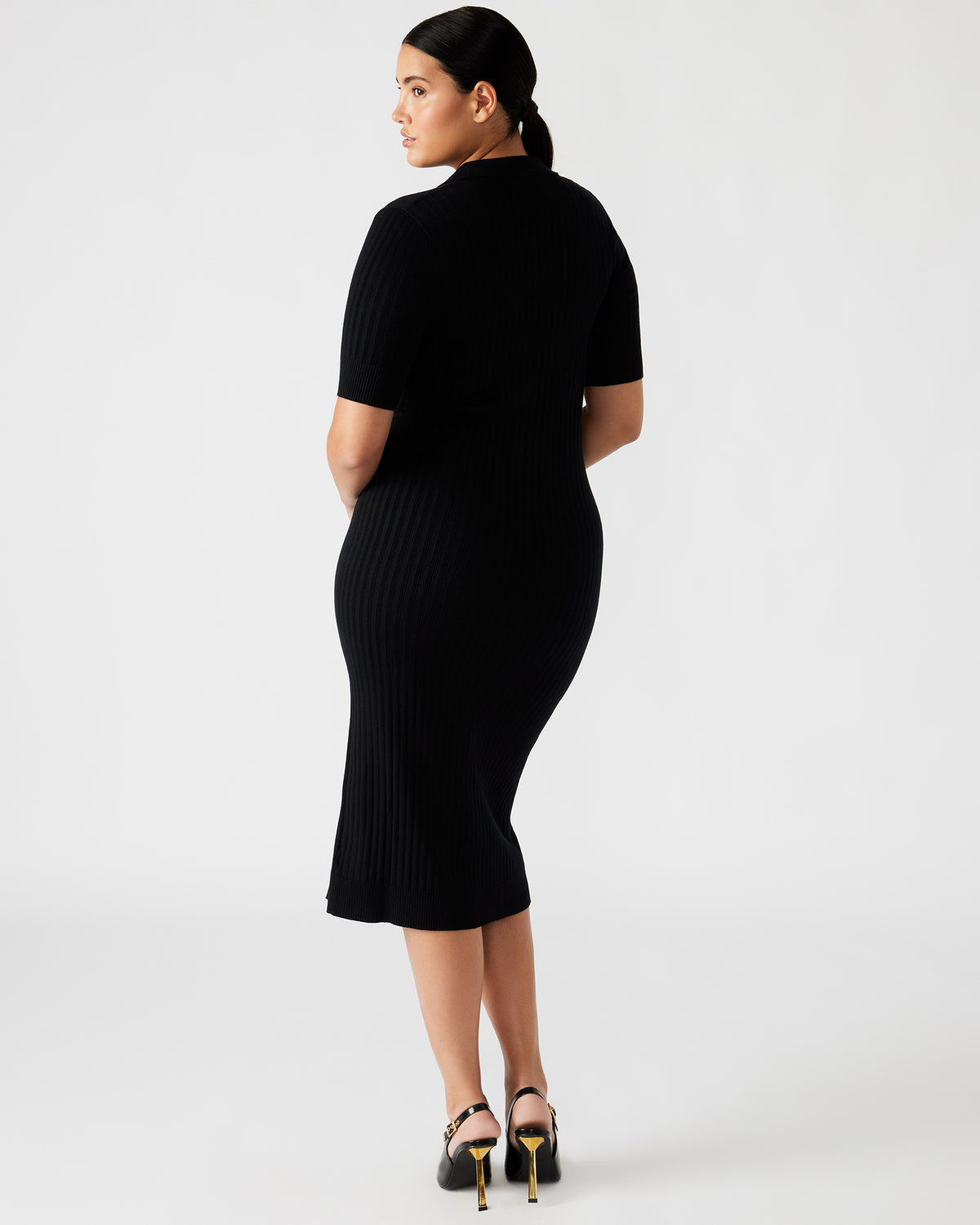 LINDY Dress Black | Collared Midi Dress