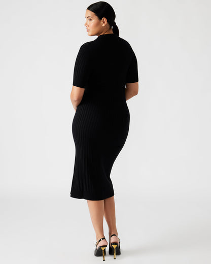 LINDY Dress Black | Collared Midi Dress
