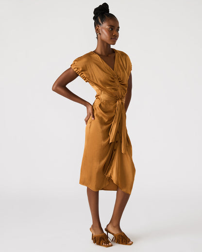 BRUNO Caramel Women's Button-Up Short-Sleeved Midi Dress