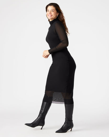 VIVIENNE Black Women's Mock Neck Midi Dress