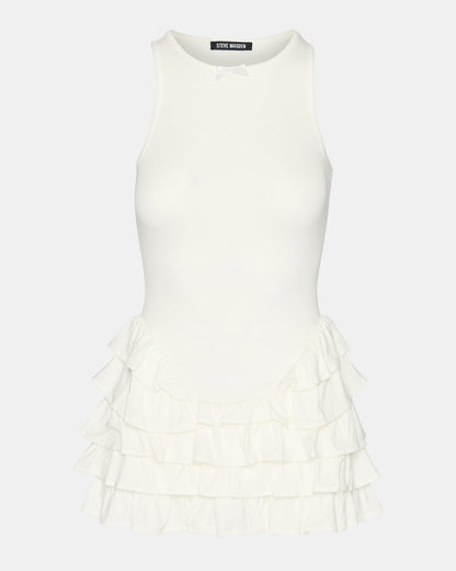 CLEA White Ruffled Mini Women's Dress