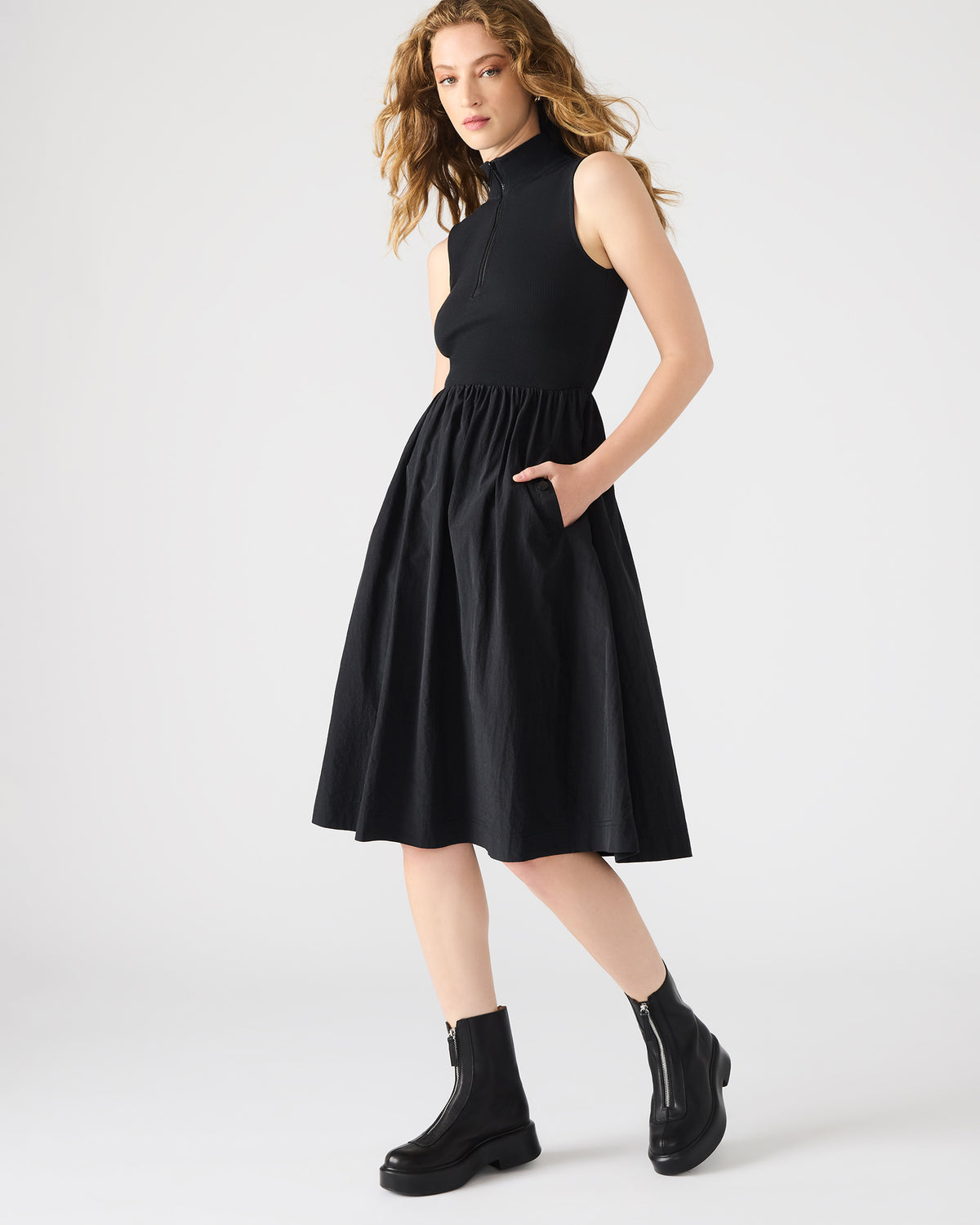 BERLIN White Women's Mock Neck Midi Dress