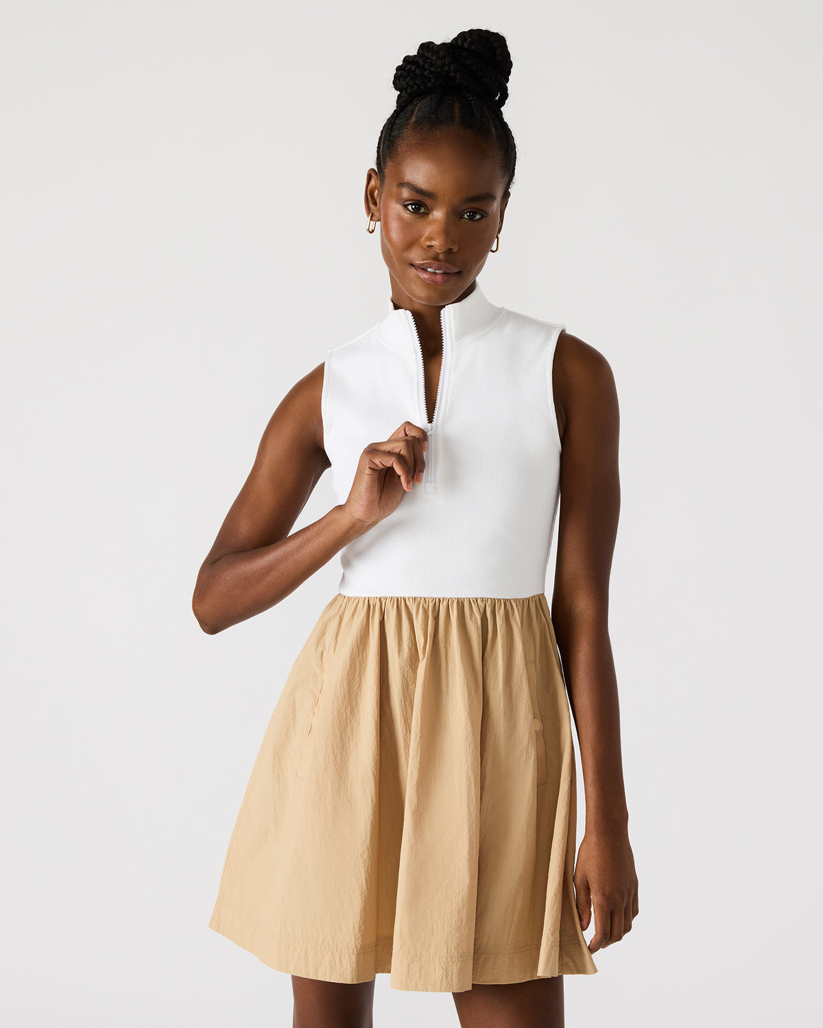 LYON Taupe Women's Collared Sleeveless Flowy Dress