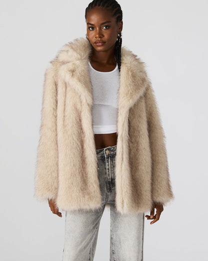 KINDRA Natural Faux Fur Collared Women's Coat