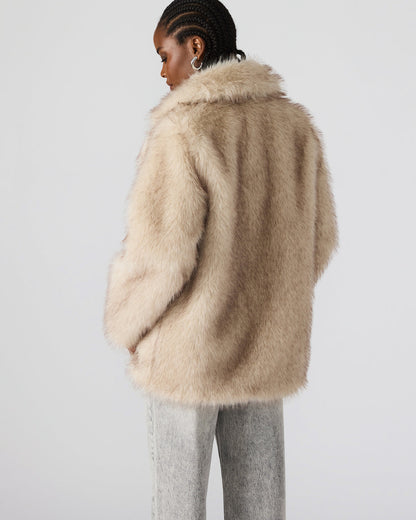 KINDRA Natural Faux Fur Collared Women's Coat