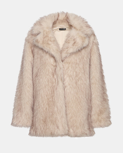 KINDRA Natural Faux Fur Collared Women's Coat