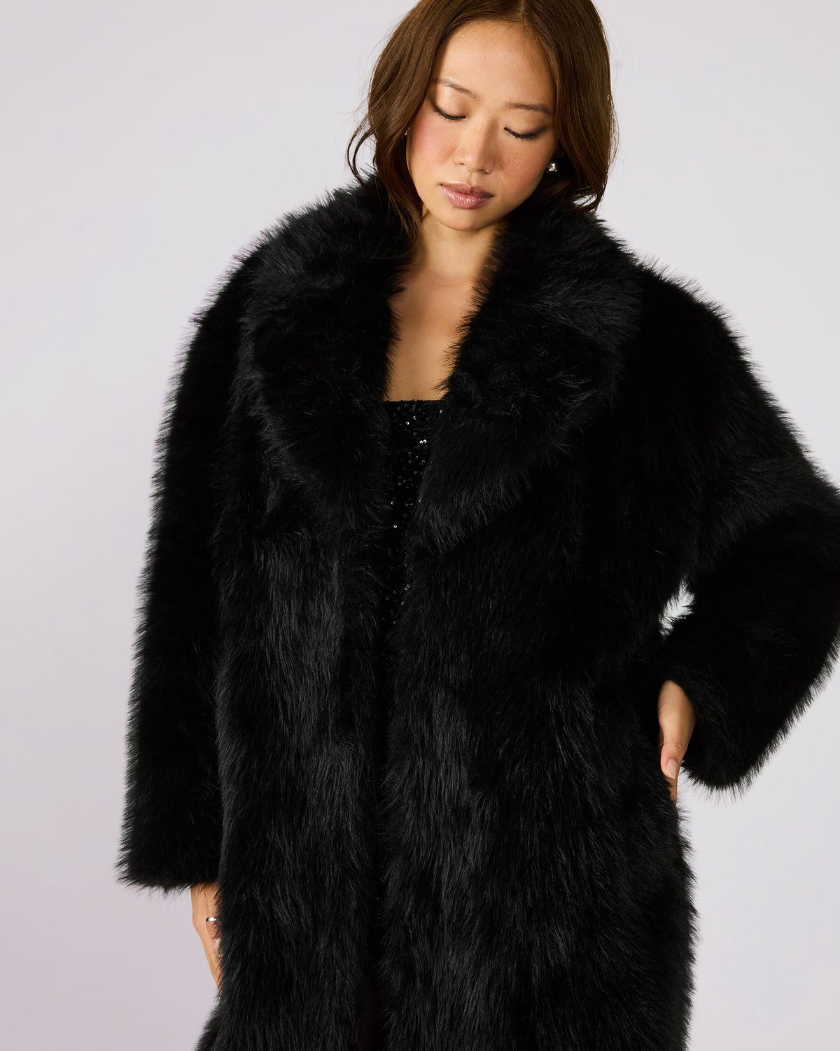 LARKIN Black Long-Sleeved Faux Fur Women's Coat