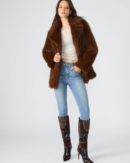 KINDRA Brown Faux Fur Collared Women's Coat