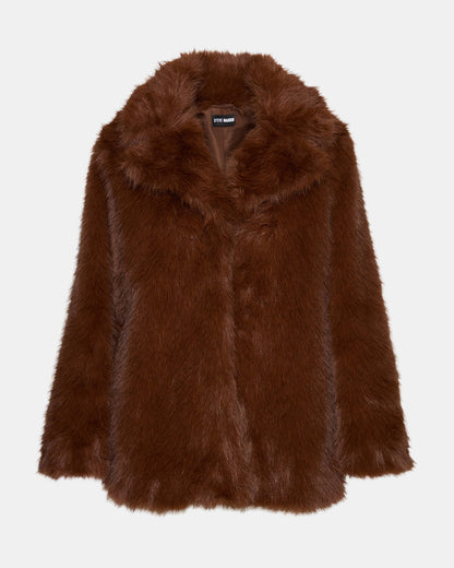 KINDRA Brown Faux Fur Collared Women's Coat