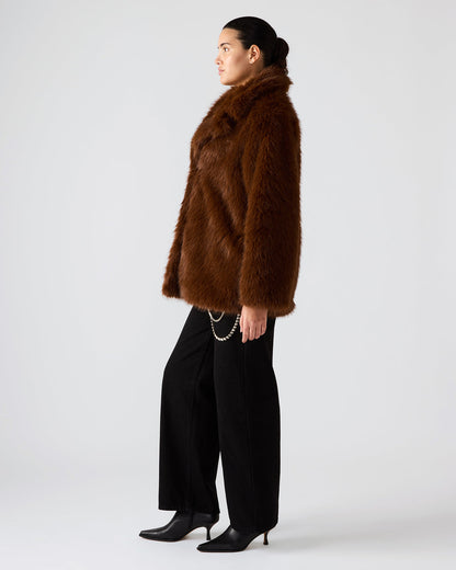 KINDRA Brown Faux Fur Collared Women's Coat