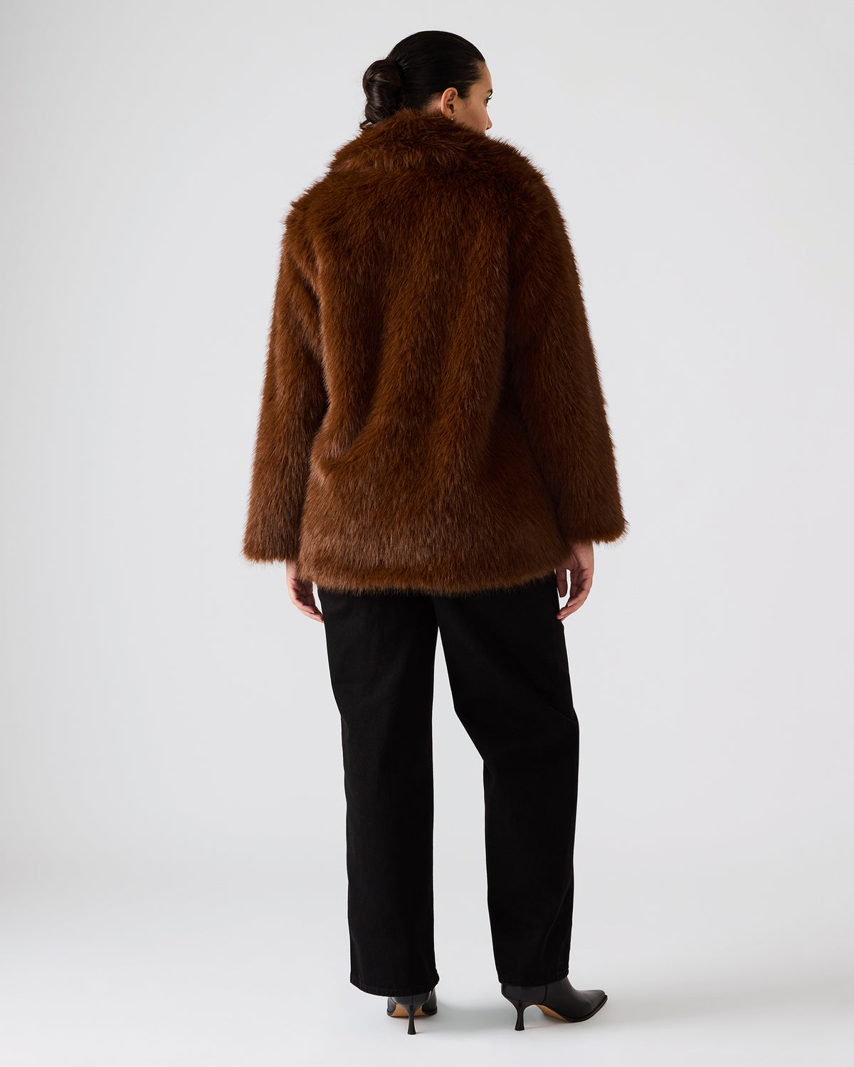 KINDRA Brown Faux Fur Collared Women's Coat
