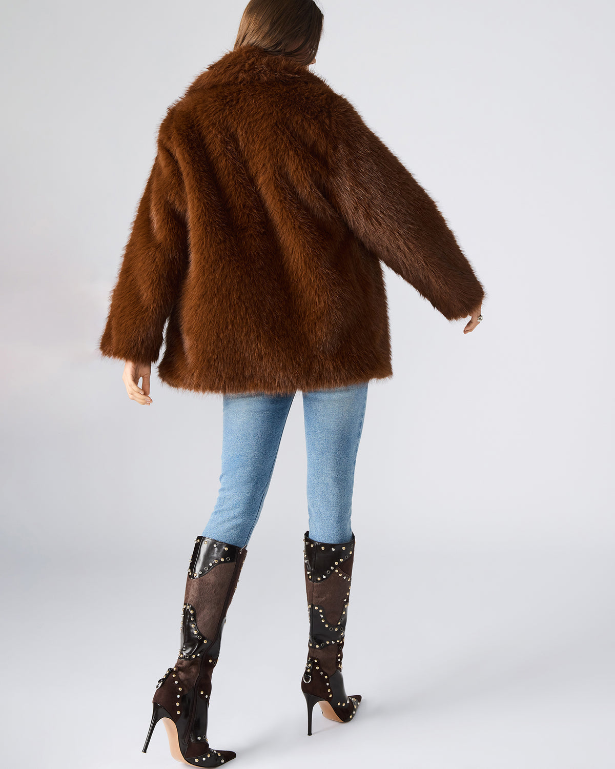 KINDRA Brown Faux Fur Collared Women's Coat