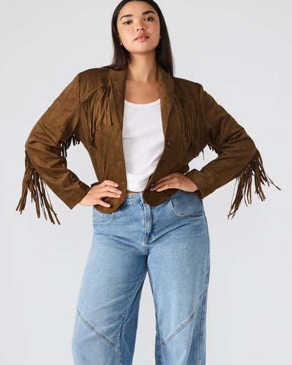 DALLAS Chestnut Long-Sleeved Button-Up Fringe Women's Jacket