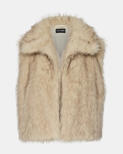 SAFIRA Natural Faux Fur Sleeveless Collared Women's Vest