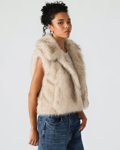 SAFIRA Natural Faux Fur Sleeveless Collared Women's Vest