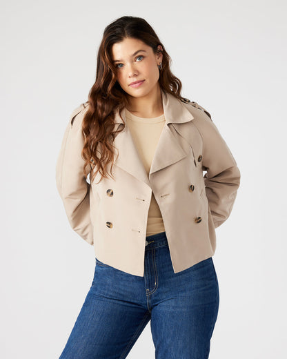 SIRUS Khaki Women's Cropped Denim Trench Coat