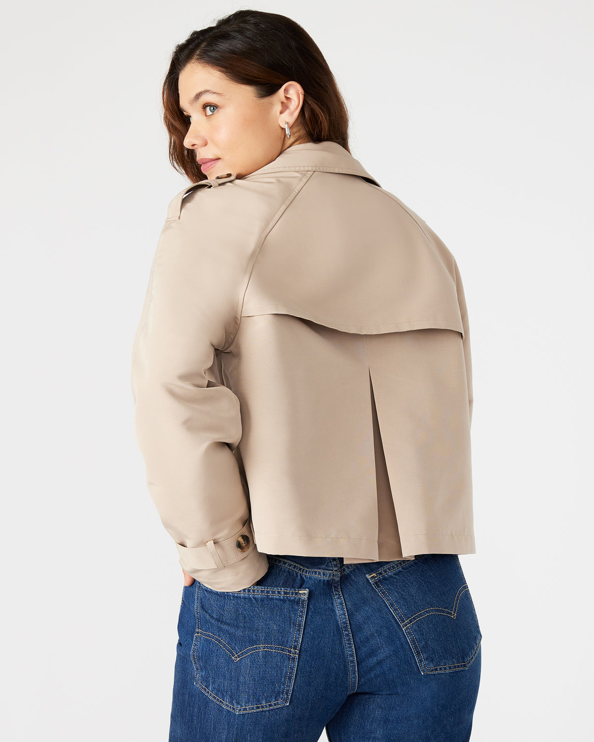 SIRUS Khaki Women's Cropped Denim Trench Coat