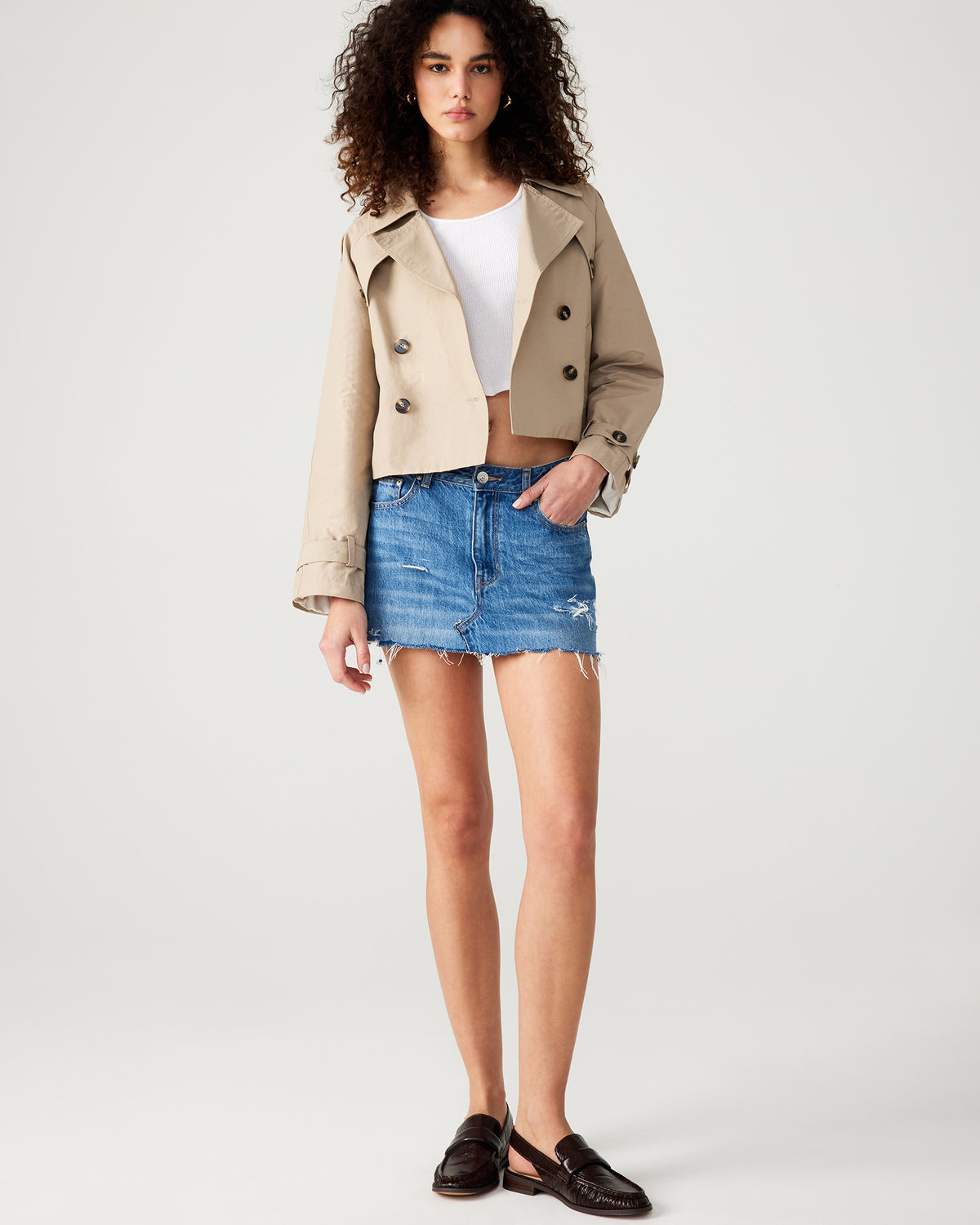 SIRUS Khaki Women's Cropped Denim Trench Coat