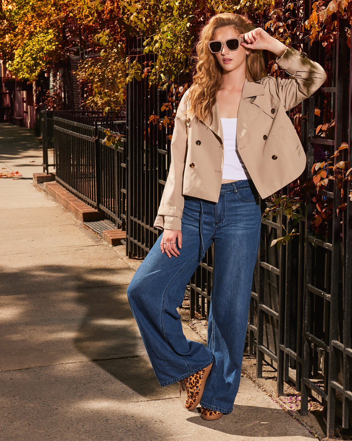 SIRUS Khaki Women's Cropped Denim Trench Coat