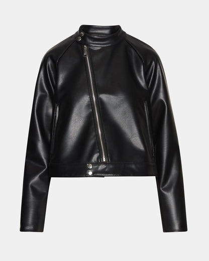JETT Black Long-Sleeved Faux Leather Zip-Up Women's Jacket