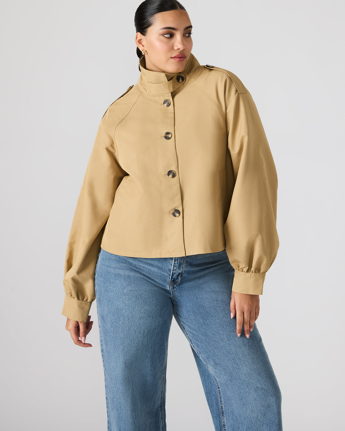KAYLEE Medium Khaki Long-Sleeved Button-Up Women's Jacket