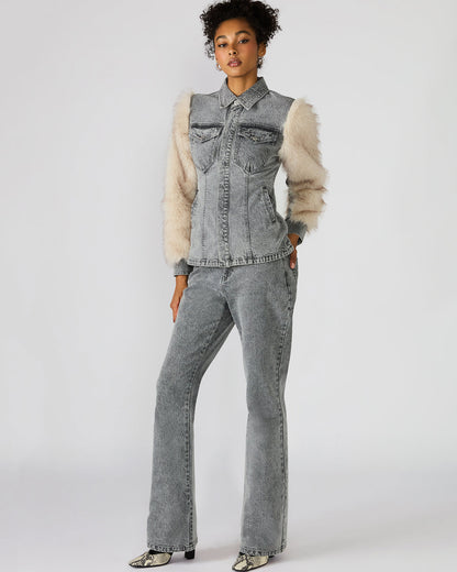 PARKER Fog Faux Fur Long-Sleeved Button-Up Denim Women's Jacket