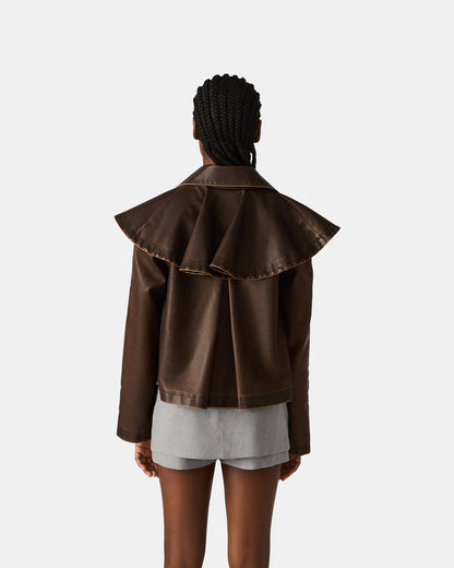 VARVARA Chocolate Long-Sleevd Faux Leather Women's Jacket
