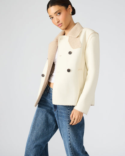 LIV Cream Button-Up Long-Sleeved Collared Women's Coat