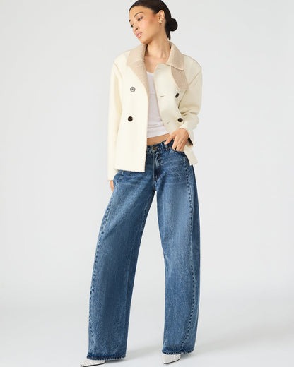 LIV Cream Button-Up Long-Sleeved Collared Women's Coat