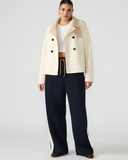 LIV Cream Button-Up Long-Sleeved Collared Women's Coat