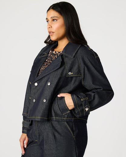SIRUS Indigo Women's Cropped Denim Trench Coat