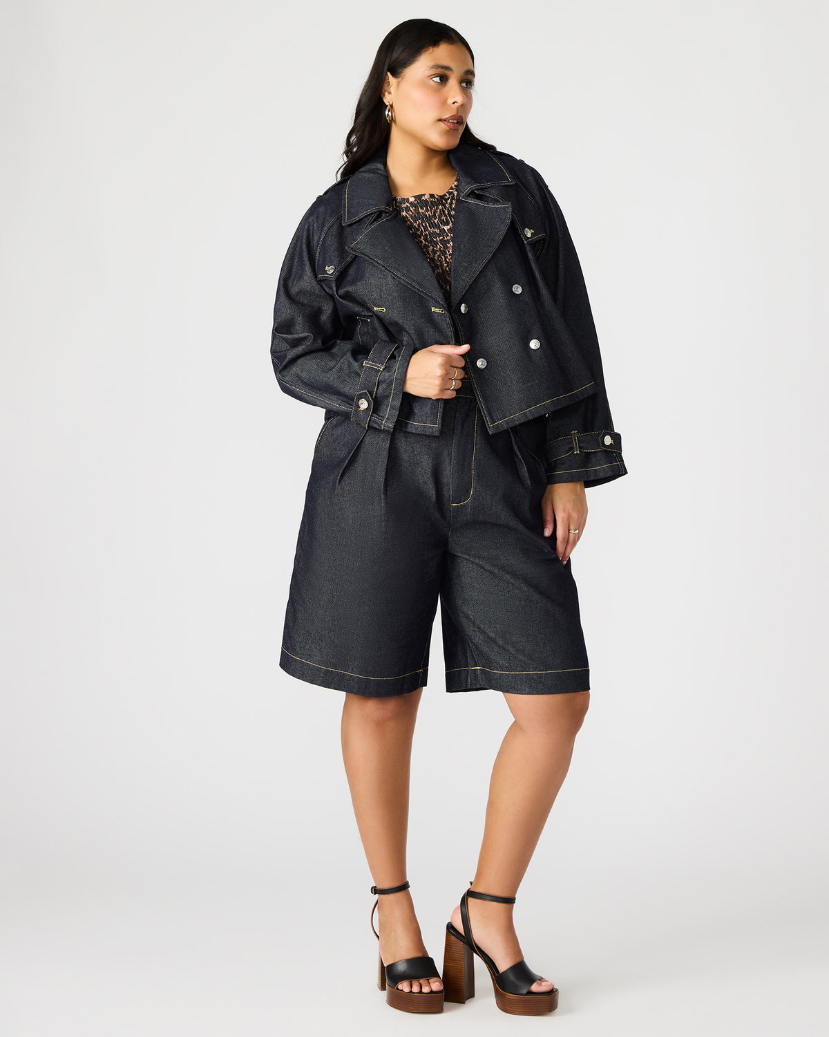SIRUS Indigo Women's Cropped Denim Trench Coat