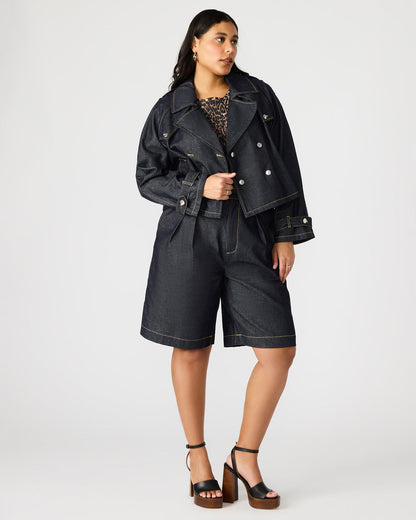 SIRUS Indigo Women's Cropped Denim Trench Coat