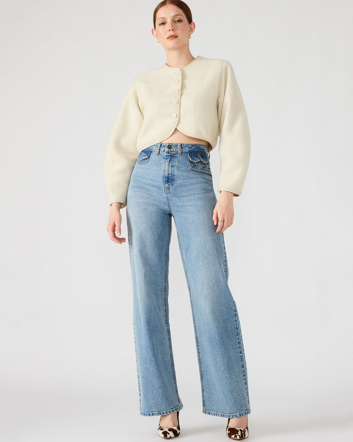 EMILI Cream Long-Sleeved Bubble Button-Up Women's Jacket