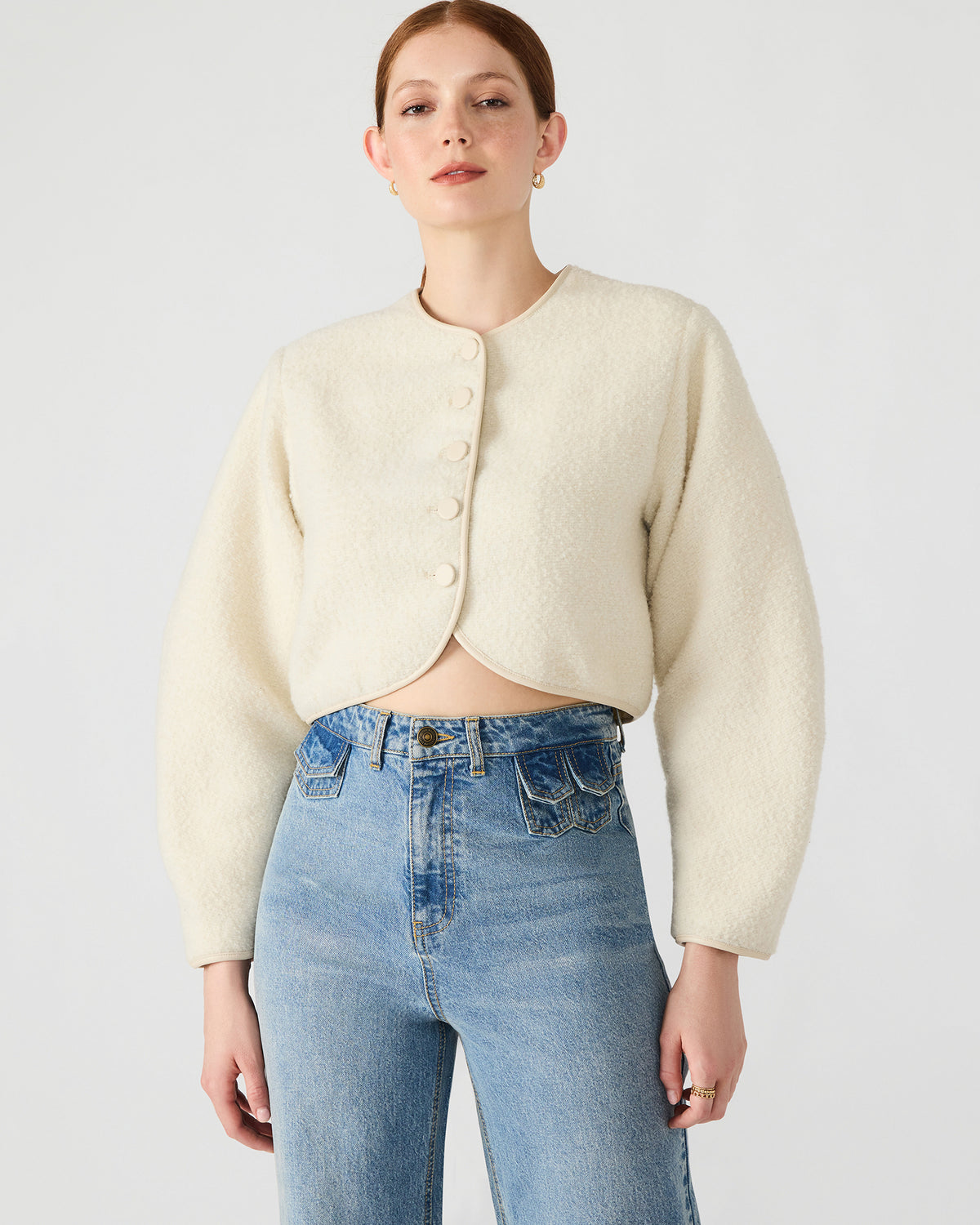 EMILI Cream Long-Sleeved Bubble Button-Up Women's Jacket