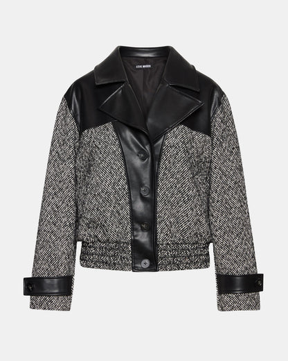 MERCEDES Black Multi Long-Sleeved Button-Up Faux Leather Women's Coat