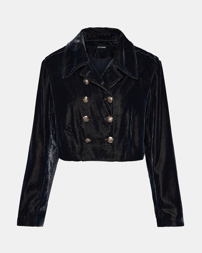 TONIA Indigo Haze Velvet Button-Up Long-Sleeved Women's Blazer Jacket