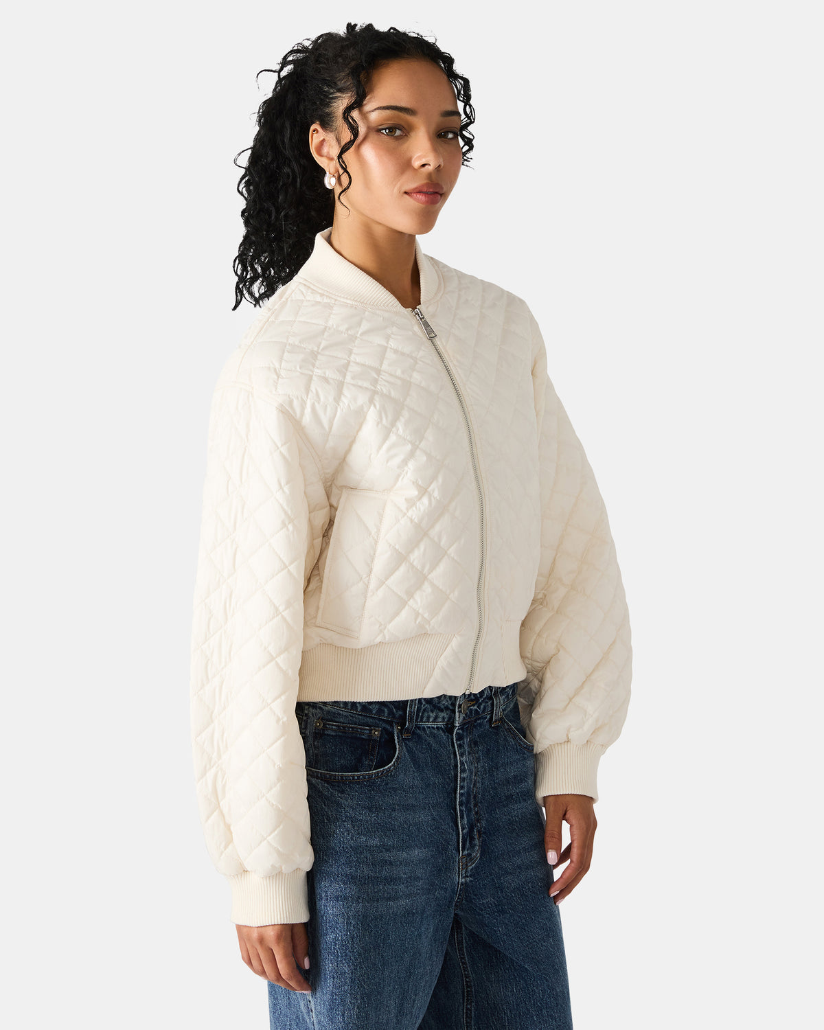 DARLA Ivory Long-Sleeved Zip-Up Quilted Women's Jacket